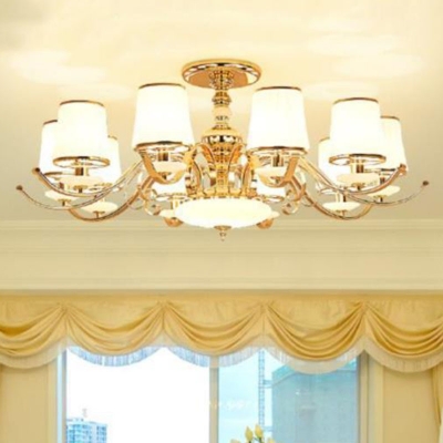 Modern Tapered Hanging Chandelier 10-Head Milky Glass Pendant Light Fixture in Gold