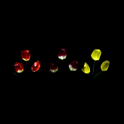 Modernist Tulip Stake Light Set Plastic 3-Head Patio LED Solar Path Lighting in Red/Yellow/Green, 1 Pc