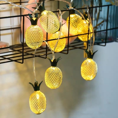 Pineapple LED Fairy Light String Kids Metal 10/20/40 Lights Yellow Battery Powered Indoor Lamp, 4.9/9.8/19.6ft