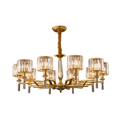 Postmodern 3/6/8 Lights Chandelier Gold Radial Hanging Pendant with Crystal Prism Shade