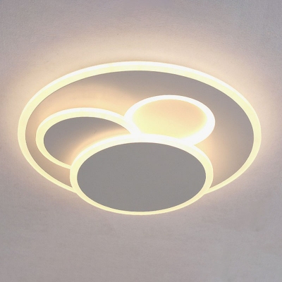 Round/Square/Rectangle LED Flush Mount Modern Acrylic White Ceiling Lighting with Circles Design, Warm/White/3 Color Light
