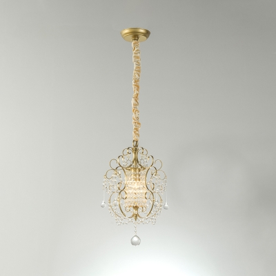 Silver/Brass Scrolled Pendant Lighting Traditional Crystal Single-Bulb Bedside Pendulum Light
