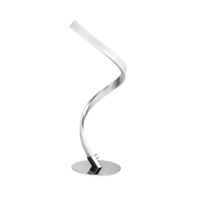 Silver Twist Table Lamp Minimalist Metal LED Night Stand Light in Warm/White/3 Color Light with 2-Prong Plug