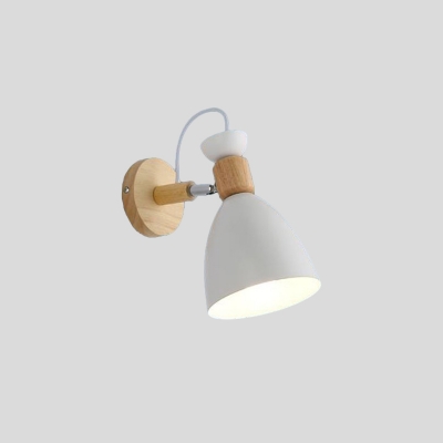 Single Bedside Rotatable Reading Wall Light Nordic White and Wood Wall Lamp with Bias-Cut Bottle/Bell/Cylinder Metal Shade