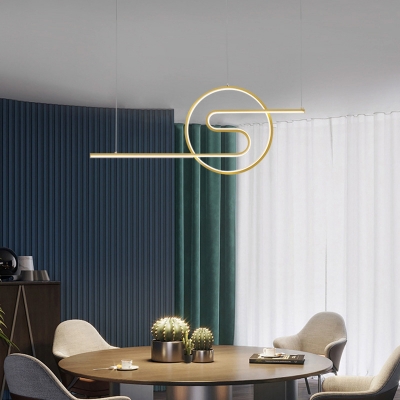 Sun and Cloud Line Art Pendant Simplistic Metal Black/Gold Loop LED Hanging Island Light in White Light/Third Gear/Remote Control Stepless Dimming