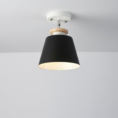 Tapered Swivelable Corridor Ceiling Light Metal Single Macaron Semi Flush Mount Lamp in Black/Grey/Pink