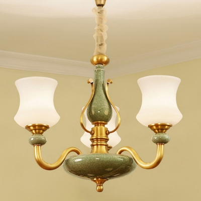 Vintage Curved Lamp Fixture 8/10/12-Light Satin Opal Glass Indoor Lighting Ideas in Green