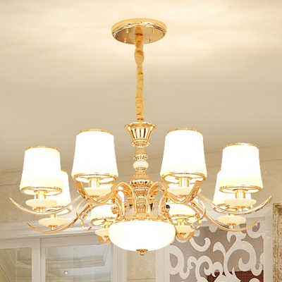 White Glass Bucket Pendant Lighting Contemporary 8/12/15 Lights Living Room Hanging Chandelier in Gold