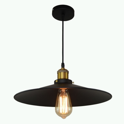 1 Head Metallic Suspension Lighting Vintage Black Umbrella Restaurant Pendant Ceiling Light