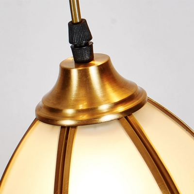Antique Scalloped Multi-Light Pendant 6 Bulbs Opal Frosted Glass Hanging Lamp in Brass