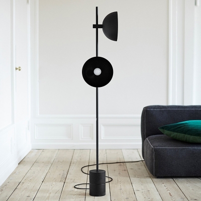 Black Phonograph Design Floor Light Postmodern 2-Bulb Metal Stand Up Lamp with Marble Base