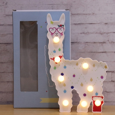 Cartoon Alpaca Night Table Light Plastic Girls Room Battery LED Nightstand Lamp in White