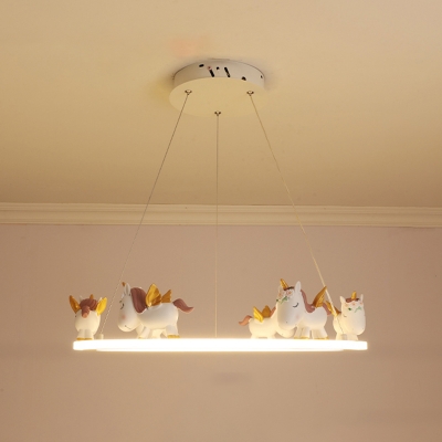 Circular Kids Room LED Hanging Lamp Acrylic Cartoon Chandelier with Unicorn Decoration