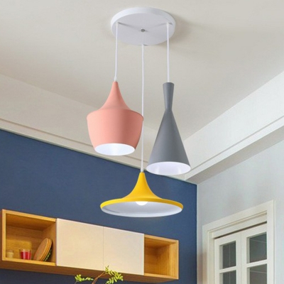 Creative Musical Instrument Multi Pendant Metal 3 Heads Dining Room Ceiling Light in Pink-Yellow
