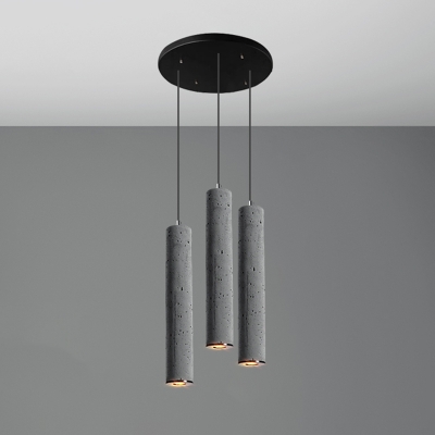 Cylindrical Hanging Light Simplicity Cement Dining Room Ceiling Lighting Fixture in Grey