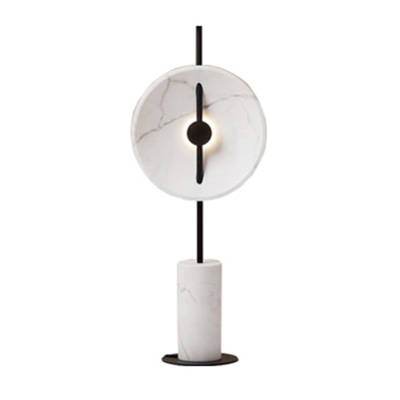 Disc Living Room Standing Lighting Marble Nordic Style LED Floor Lamp with Cylindrical Base in White