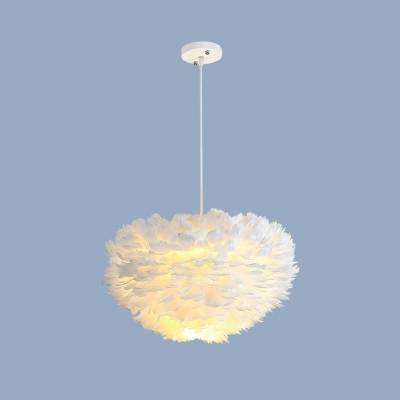 Feather Dome Chandelier Pendant Nordic Ceiling Suspension Lamp for Girls Bedroom
