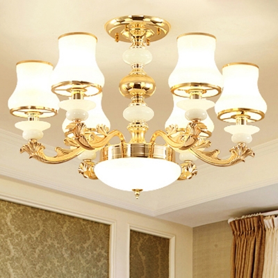 Frosted Glass White Ceiling Suspension Lamp Curve-Shaped Antique Chandelier Light
