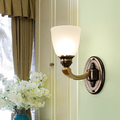 Frosted White Glass Bell Wall Lamp Antique Living Room Wall Sconces Lighting Fixture in Brass