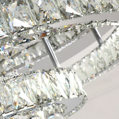 Glam Modern Multi-Ring Ceiling Lamp Beveled Crystal Bedroom LED Semi Flush Light in Stainless Steel
