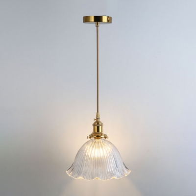Industrial Floral Hanging Lamp Kit 1 Bulb Clear Glass Ceiling Pendant Light in Brass