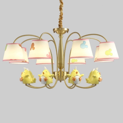 Kids Style Animal Chandelier Resin Childrens Bedroom Ceiling Hang Light with Empire Shade and Gold Arm