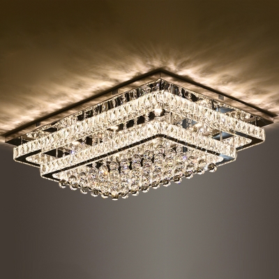 Luxurious Modern Tiered Ceiling Lighting Clear Crystal Living Room LED Flushmount in Stainless Steel