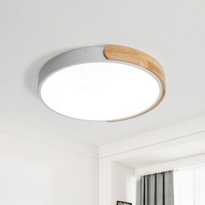 Round Bedroom Flushmount Light Metal Nordic LED Ceiling Lighting with Wood Decor