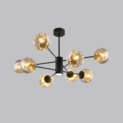 Smoke Grey Glass Ball Chandelier Lighting Modern LED Black Ceiling Pendant Light