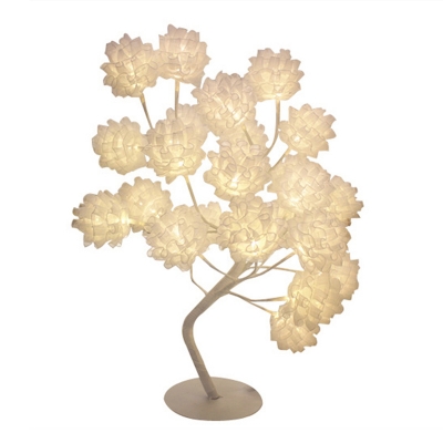 Tulle Rose Tree Nightstand Lamp Artistic USB Powered LED Table Light for Girls Room