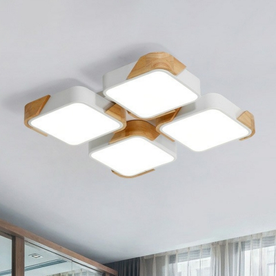 Wood Checkered Flush Ceiling Light Nordic LED Flush Mount Lighting Fixture for Living Room