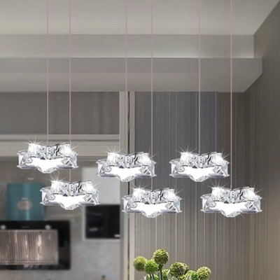 Beveled Cut Crystal Star Multi-Pendant Simplicity Stainless Steel LED Hanging Light Fixture