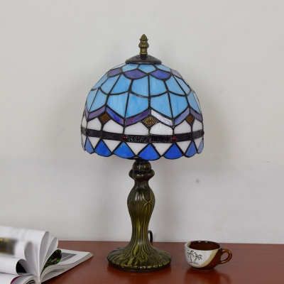 Blue Dome Night Table Light Mediterranean 1-Light Hand Cut Glass Night Stand Lamp