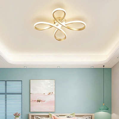 Brushed Gold Butterfly Ceiling Fixture Minimalist Metallic LED Flush Mounted Light
