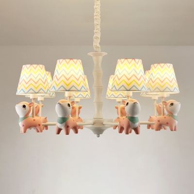 Cartoon Hanging Chandelier Pink Sika Deer Drop Lamp with Fabric Shade for Baby Room