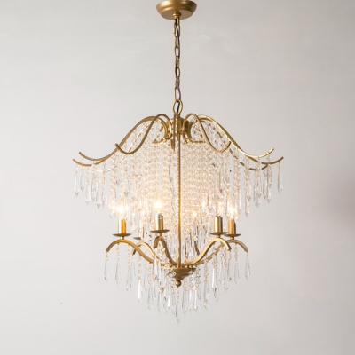 Cascade Crystal Strand Chandelier Traditional Dining Room Suspended Lighting Fixture in Gold
