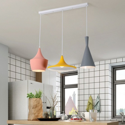 Creative Musical Instrument Multi Pendant Metal 3 Heads Dining Room Ceiling Light in Pink-Yellow