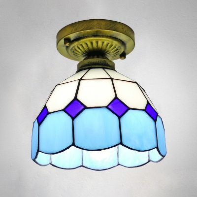 Cut Glass Scalloped Ceiling Lighting Mediterranean 1-Light Bronze Semi Flush Mount Light
