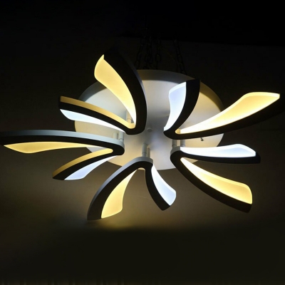 Dandelion Living Room LED Ceiling Light Metallic Modernist Semi Flush Mount Lighting in White