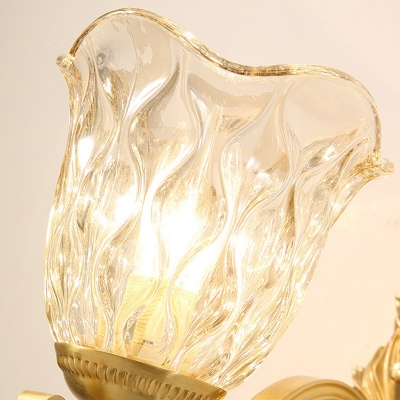 Gold Finish Single-Bulb Wall Light Classic Clear Textured Glass Flower Sconce Lamp for Bedroom