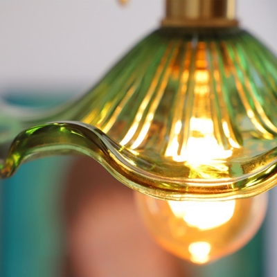 Green Glass Ruffled Shade Pendant Light Fixture Loft Style Single Bedside Ceiling Hang Lamp