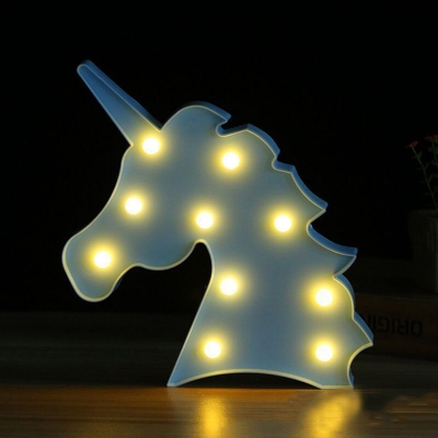 Kids Unicorn Head Battery Night Lamp Plastic Bedroom Decorative LED Wall Light Kit