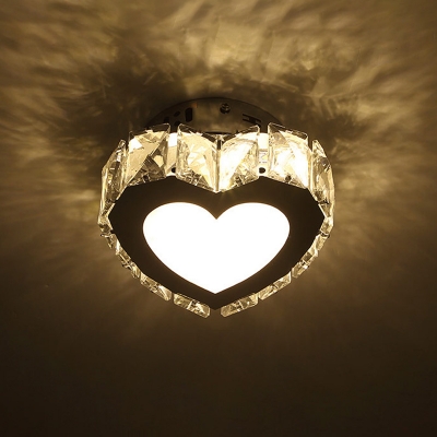 Minimalist LED Flush Ceiling Light Stainless Steel Small Flush Mount Lamp with Crystal Shade