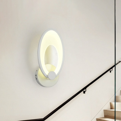 Minimalist Oval Wall Lamp Sconce Acrylic Integrated LED Stairs Wall Light in White