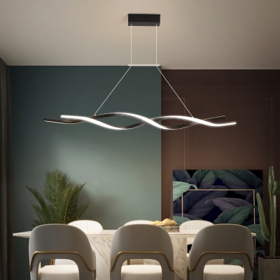 Minimalistic LED Island Lamp Black Twisting Suspension Lighting with Acrylic Shade