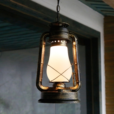 Opal Frosted Glass Drop Pendant Kerosene 1-Light Nautical Pendulum Light for Bedroom