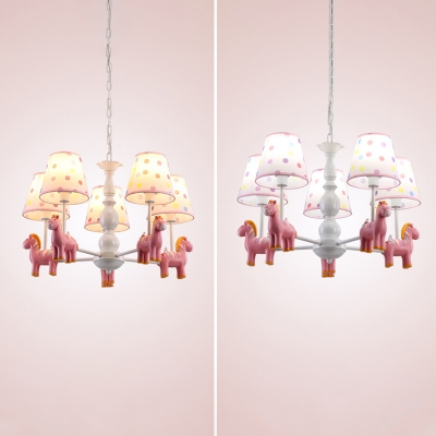 Polka Dot Print Fabric Chandelier Kids Style Suspension Lighting with Horse Decoration