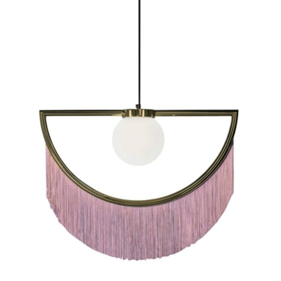 Semicircle Metal Pendulum Light Art Decor Single Dining Room Drop Pendant with Pink Fringe