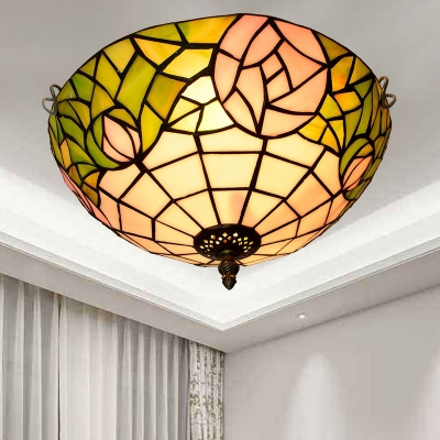 Tiffany Hemisphere Flushmount Ceiling Lamp Handcrafted Stained Glass Flush-Mount Light for Bedroom