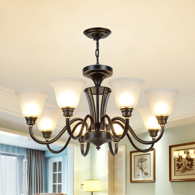 Bell Shade Frosted Glass Chandelier Lighting Classic Living Room Pendant Light Fixture